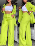 Plus Size Solid Color Lapel Blazer Two Piece Pants Set GYJY-YW0278
