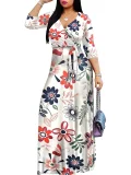 Print V Neck 3/4 Sleeve Maxi Dress XMY-N003