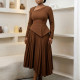 Plus Size Slash Neck Solid Color Midi Dress GATE-617