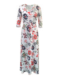 Print V Neck 3/4 Sleeve Maxi Dress XMY-N003