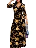 Print V Neck 3/4 Sleeve Maxi Dress XMY-N003