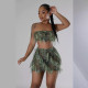 Plus Size Wrap Chest Top Two Piece Skirts Set GHXF-HX0401