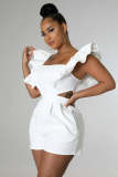 Plus Size One Shoulder Solid Color Romper GHXF-HX0206