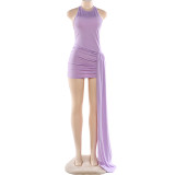 Sleeveless Solid Color Backless Mini Dress DLSF-K25D88864
