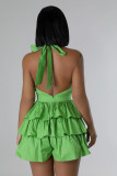 Plus Size Halterneck V Neck Ruffles Romper GHXF-HX0436
