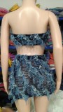 Plus Size Wrap Chest Top Two Piece Skirts Set GHXF-HX0401