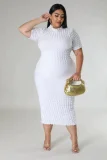 Plus Size Solid Color Short Sleeve Midi Dress GHXF-HX0308