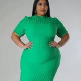 Plus Size Solid Color Short Sleeve Midi Dress GHXF-HX0308