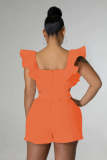 Plus Size One Shoulder Solid Color Romper GHXF-HX0206