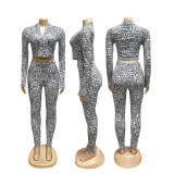 Long Sleeve Zipper Tight Two Piece Pants Set SFY-831