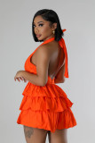 Plus Size Halterneck V Neck Ruffles Romper GHXF-HX0436