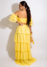 Plus Size Off Shoulder Wrap Chest Two Piece Skirts Set GHXF-HX0185