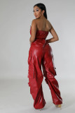 Plus Size Off Shoulder PU Leather Jumpsuit GHXF-HX0395