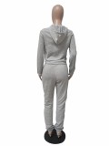 Solid Color Long Sleeve Hooded Two Piece Pants Set LSD-035