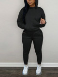 Solid Color Long Sleeve Hooded Two Piece Pants Set LSD-035