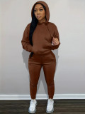 Solid Color Long Sleeve Hooded Two Piece Pants Set LSD-035