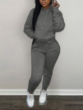 Solid Color Long Sleeve Hooded Two Piece Pants Set LSD-035