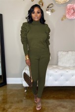 Plus Size Pleating Solid Two Piece Pants Set GAWE-5596