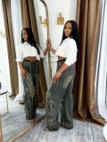 Plus Size Casual Holes Straight Jeans GYLN-1534