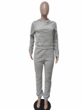 Solid Color Long Sleeve Hooded Two Piece Pants Set LSD-035