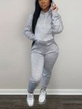 Solid Color Long Sleeve Hooded Two Piece Pants Set LSD-035