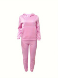 Solid Color Long Sleeve Hooded Two Piece Pants Set LSD-035