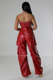 Plus Size Off Shoulder PU Leather Jumpsuit GHXF-HX0395