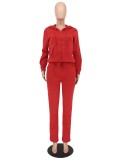 Solid Color Fleece Long Sleeve Hooded Two Piece Pants Set SMD-25061