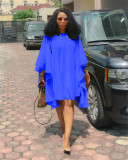 Plus Size Solid Color Loose Bat Sleeve Mini Dress QYMF-D3022