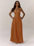 Solid Color Halterneck Tie Up Loose Jumpsuit GQLK-KG1173