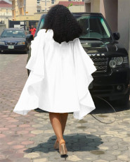 Plus Size Solid Color Loose Bat Sleeve Mini Dress QYMF-D3022