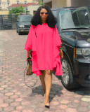 Plus Size Solid Color Loose Bat Sleeve Mini Dress QYMF-D3022