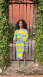 Plus Size Long Sleeve Stripe Split Long Skirt Two Piece Set GQLK-KG7906