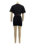 Short Sleeve Solid Color Two Piece Skirts Set QYMF-M3022