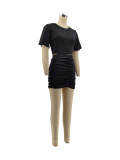 Short Sleeve Solid Color Two Piece Skirts Set QYMF-M3022