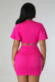 Short Sleeve Solid Color Two Piece Skirts Set QYMF-M3022
