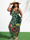 Plus Size Leaf Print Sleeveless Sexy Long Dress GAWE-5511