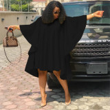 Plus Size Solid Color Loose Bat Sleeve Mini Dress QYMF-D3022