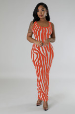 Zebra-Print Sleeveless Maxi Dress QYMF-3146
