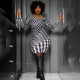 Plus Size Print Long Sleeve Midi Dress GAWE-5538