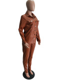 Solid Color Leather Sport Two Piece Pants Set GQLK-8226