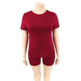 Plus Size Short Sleeve Shorts Two Piece Set OSIF-20705