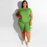 Plus Size Short Sleeve Shorts Two Piece Set OSIF-20705