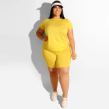 Plus Size Short Sleeve Shorts Two Piece Set OSIF-20705