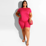 Plus Size Short Sleeve Shorts Two Piece Set OSIF-20705