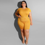 Plus Size Short Sleeve Shorts Two Piece Set OSIF-20705