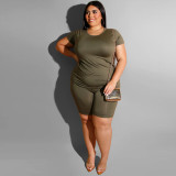 Plus Size Short Sleeve Shorts Two Piece Set OSIF-20705