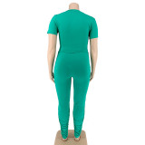 Plus Size Short Sleeve Solid Color Two Piece Pants Set OSIF-20735