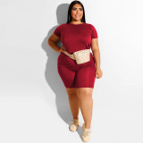 Plus Size Short Sleeve Shorts Two Piece Set OSIF-20705