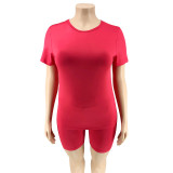 Plus Size Short Sleeve Shorts Two Piece Set OSIF-20705